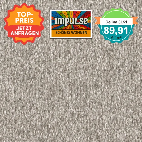 Teppich-Ausschnitt Vorwerk Celina 8L51 chips mit Preisschild 89,91 €/m²